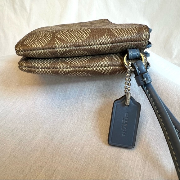 Coach Tan Double Corner Zip Wristlet in Signature Canvas & Blue Fabric Interior - Picture 10 of 14